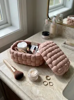 Woven Puffy Vanity Organizer – Modern Quilted Aesthetic Makeup & Jewelry Box 3d model