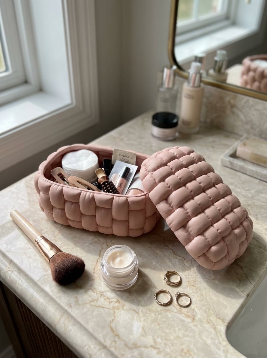 Woven Puffy Vanity Organizer – Modern Quilted Aesthetic Makeup & Jewelry Box 3d model