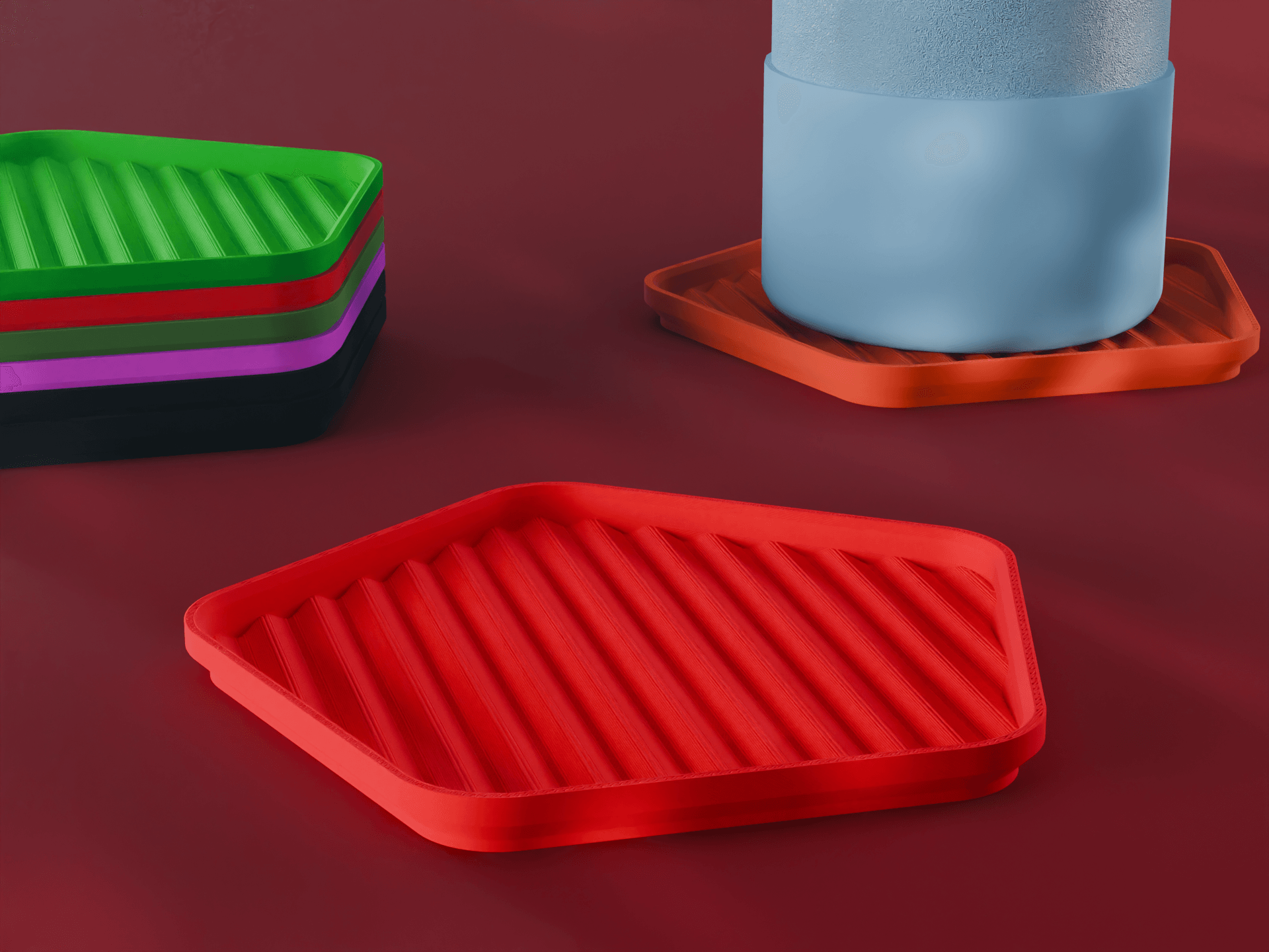 Stackable Wavy Pentagon Coaster Set 3D Print STL File | 3 Sizes 3d model