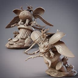 Mothfolk Beetle Cavalry - Riodin, Fidelium Knight and Cervus Beetle Mount (Pre-Supported) 3d model
