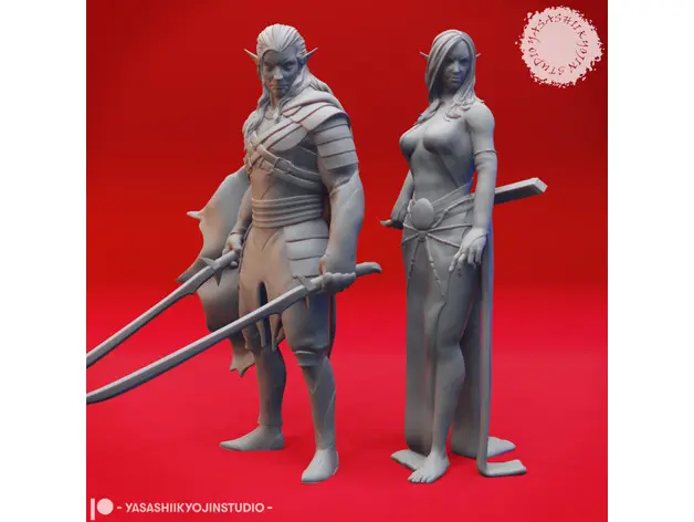 Drow Pair - Tabletop Miniatures 3d model