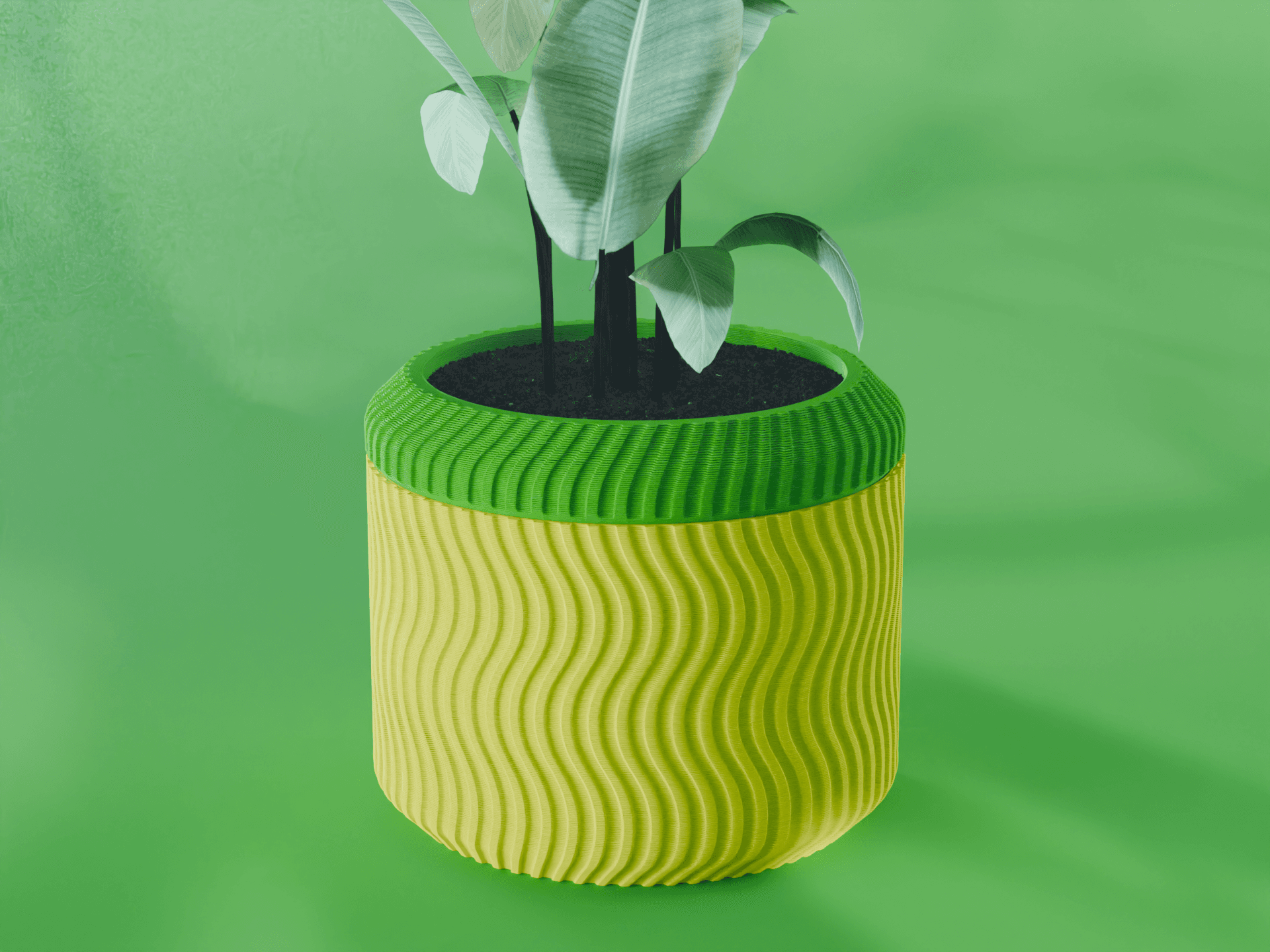 Nami Planter Pot, Striped Sine | Small, Medium, Large | Self Watering and Drip Tray 3d model