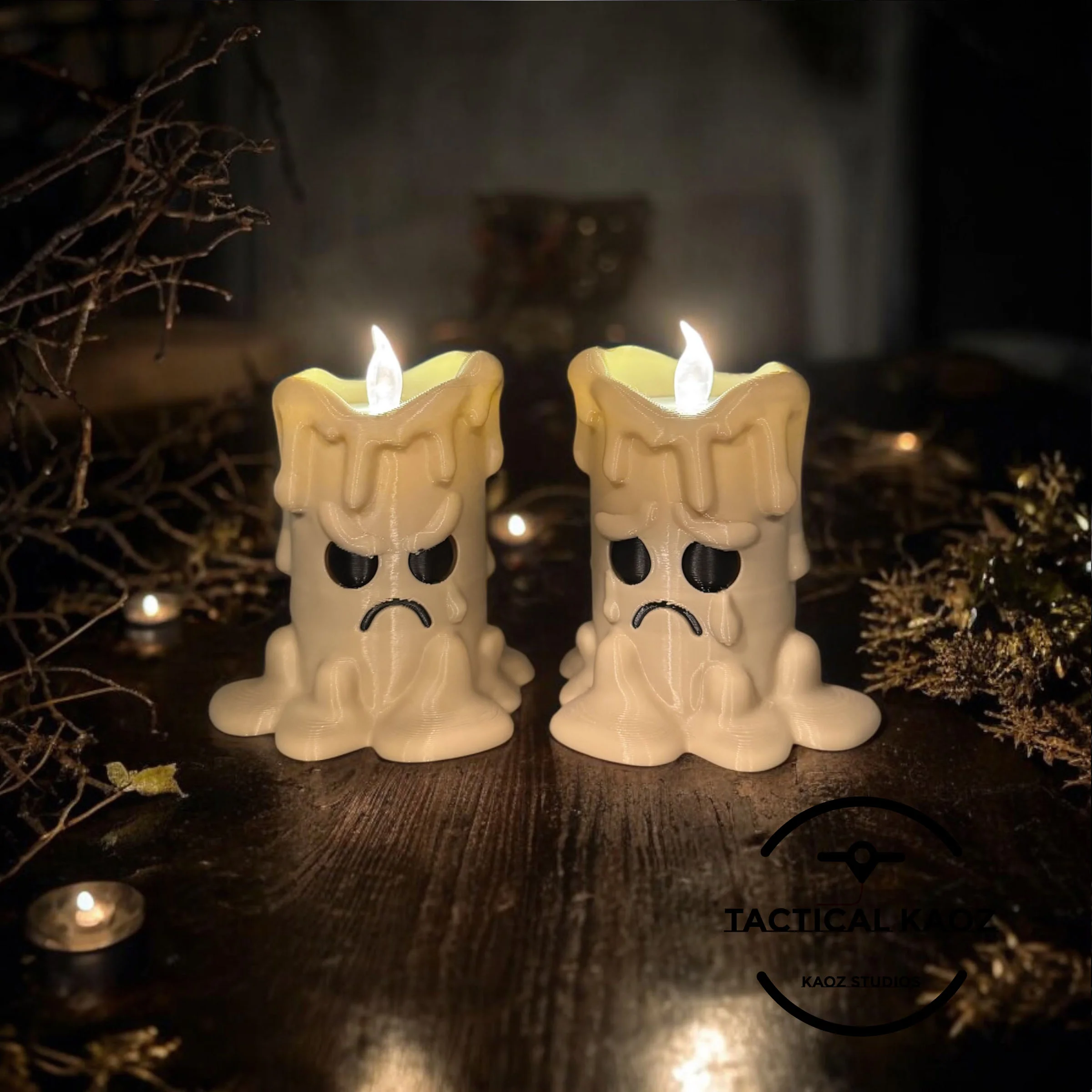 Melting Mood Candle Duo - Sad & Angry Tea Light Holders 3d model