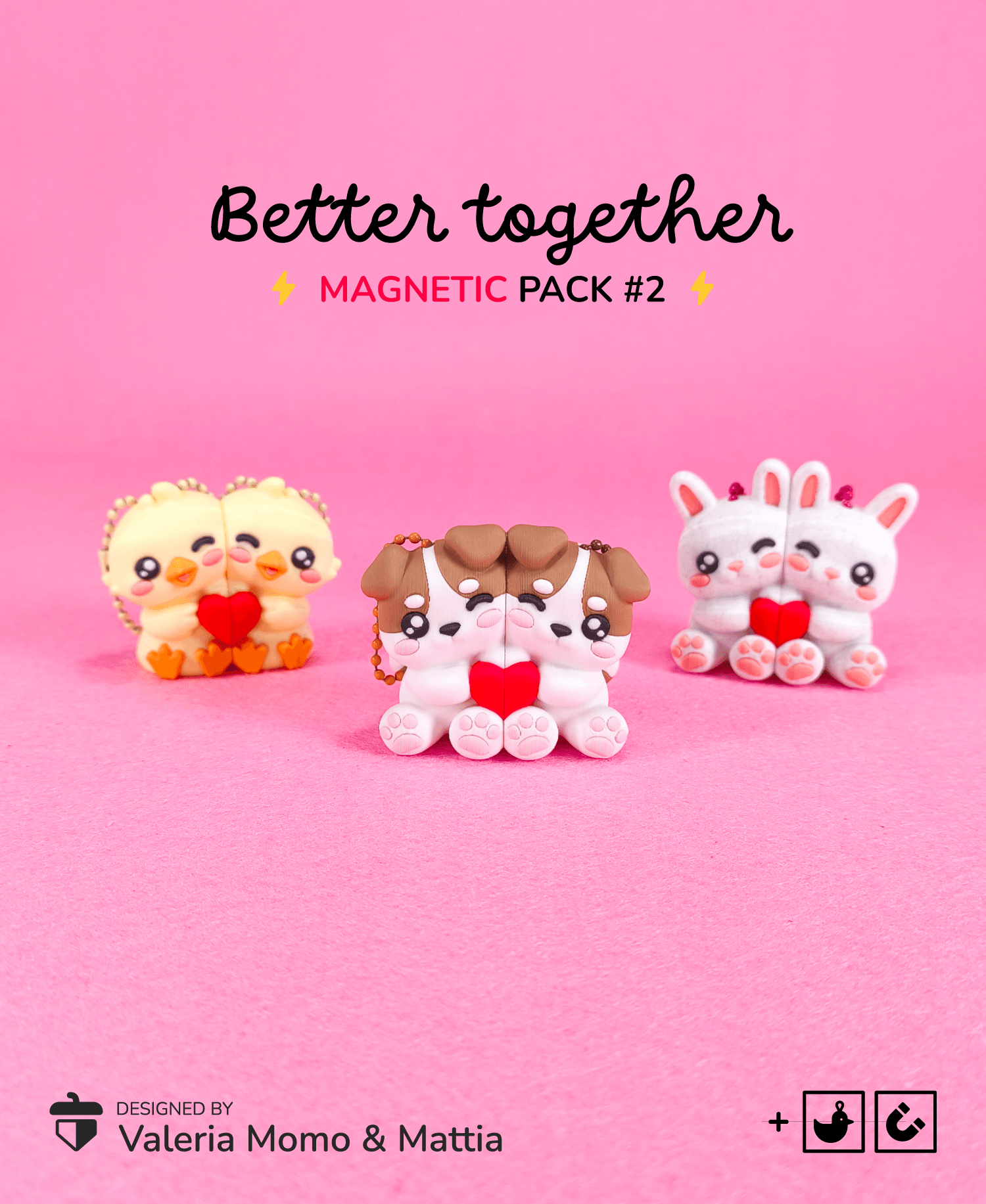 Better Together (Dog, Bunny & Chick), Magnetic Keychain Pack #2 3d model