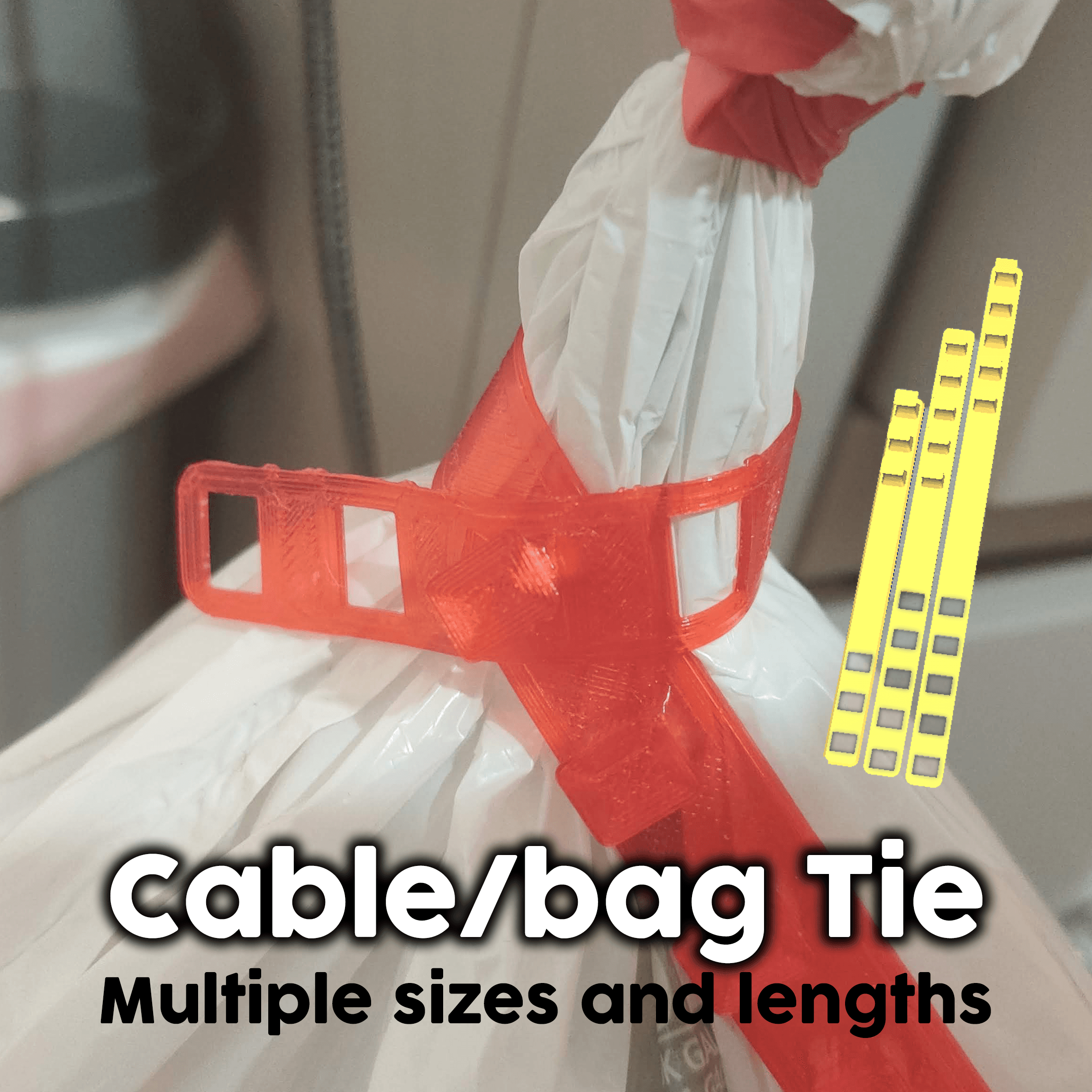 Cable or bag tie in multiple sizes (easy print) 3d model