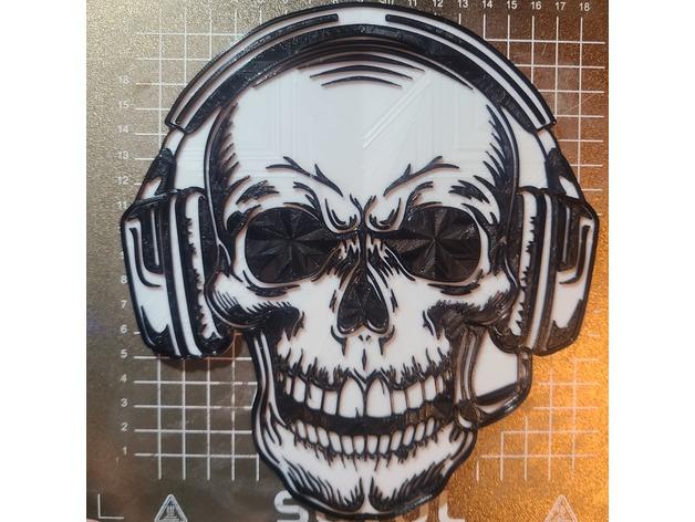 Gamer skull wearing headset wall art  3d model