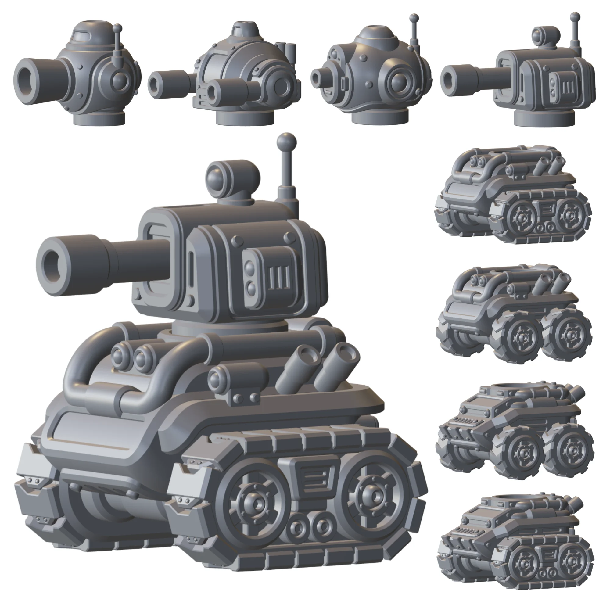 Sci-Fi Chibi Tonk Kit – 3D Printable Customizable Tank Miniatures for Tabletop Wargames 3d model