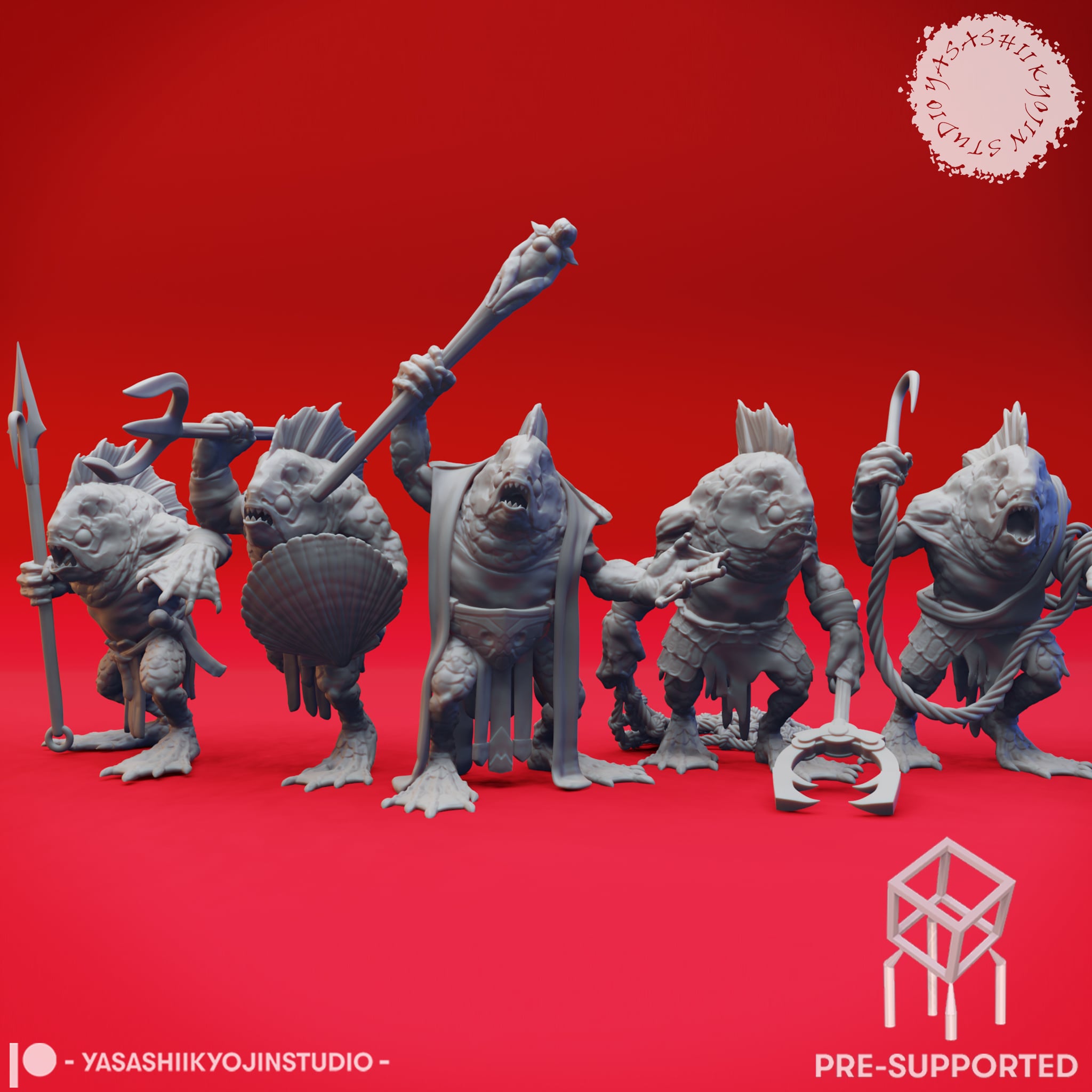 Kuo-toa Mob - Tabletop Miniatures (Pre-Supported) 3d model