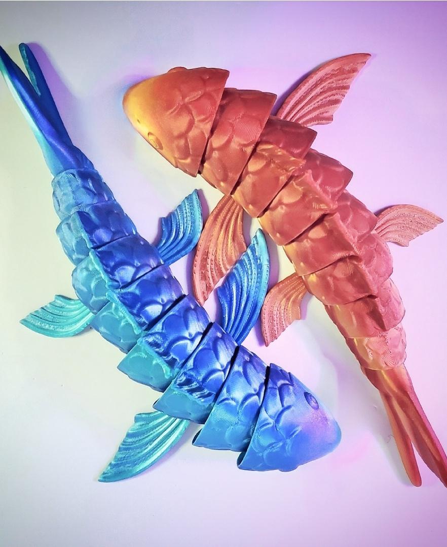 Articulating Koi Fish - Koi Fish Fidget, Flexible Print in Place (No Supports) - Two articulated Koi fish in color-change glitter PLA filament.  - 3d model