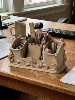 Ornate Rococo Style Baroque Desktop Organizer – Elegant Home Office Stationery Caddy 3d model