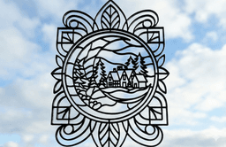 Winter Village Moon - Faux Stained Glass Wall Art 2D 3d model