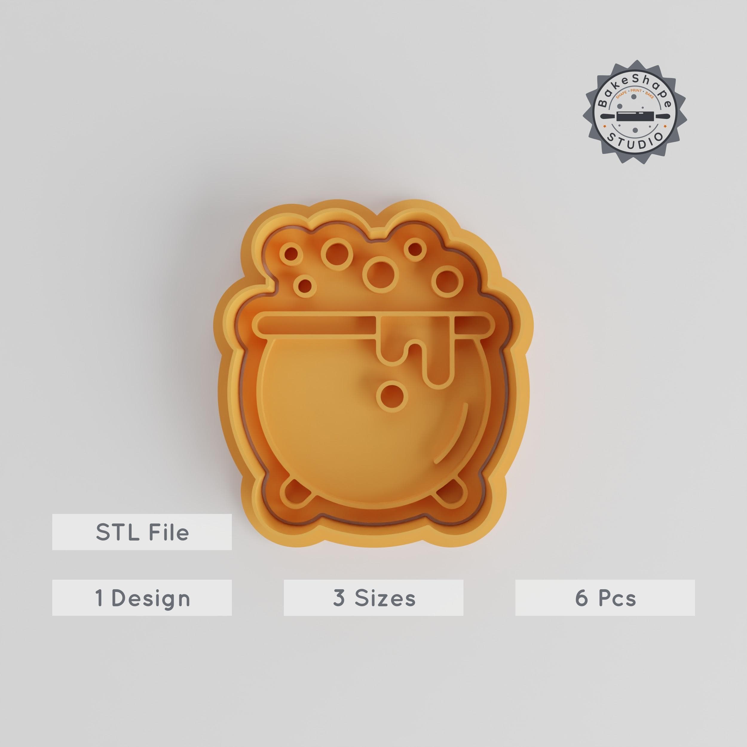 Cauldron Shape Cutter & Stamp Set, Perfect for Cookies & Fondant, Spooky & Magical Design, 3 Sizes S/M/L, 6 Pieces Collection PRODUCT_3413 3d model