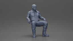 Muscular Bearded Man in Beanie Vest Pants Sitting Casually Relaxed 3d model
