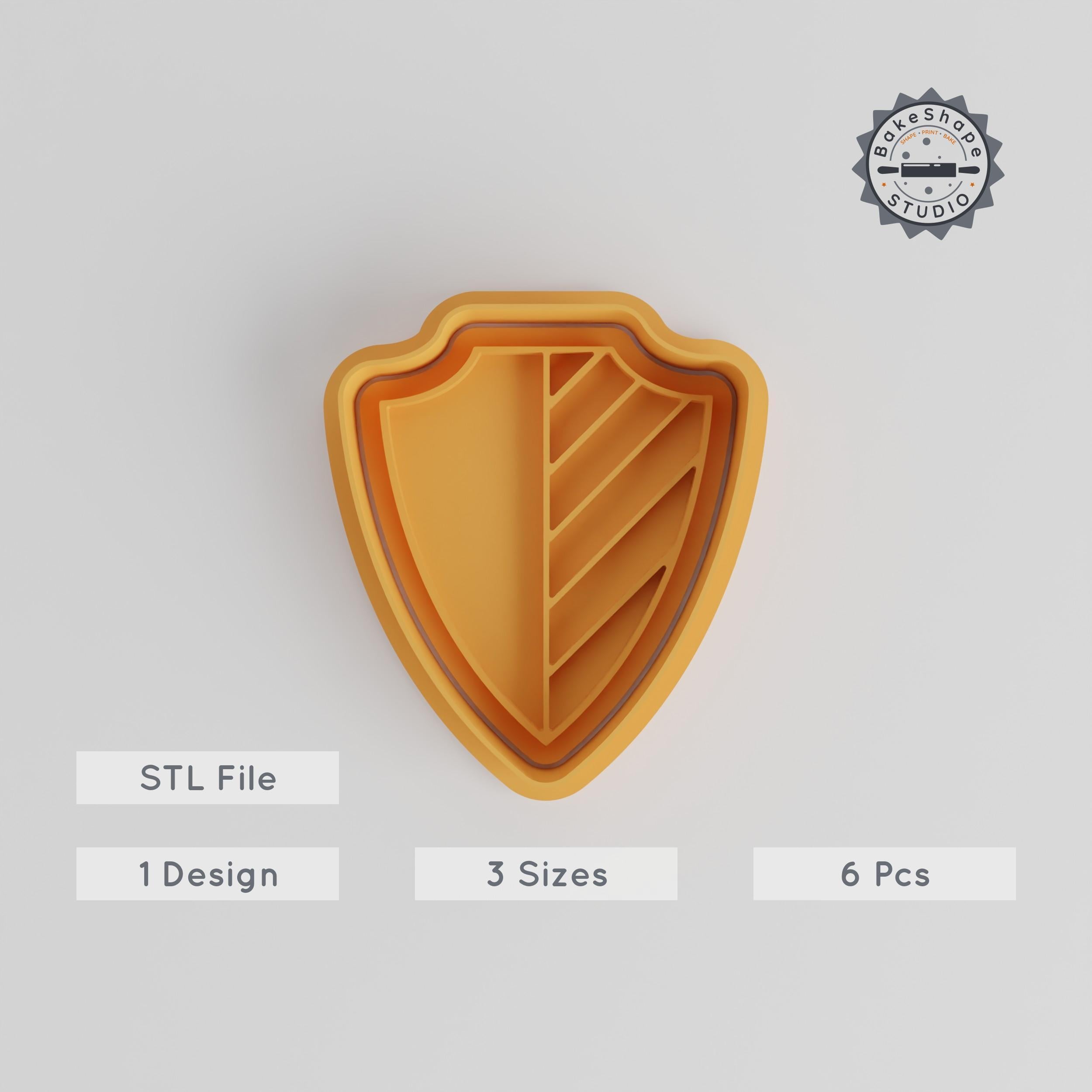 School Shield Shape Cutter & Stamp Set, Education Emblem Cookie & Fondant Tool, 6 Pc Bundle, S/M/L Sizes PRODUCT_2954 3d model