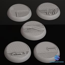 Cyberpunk Industrial Bases Set – 5 Unique Designs (25/32/40/50 mm STL) 3d model
