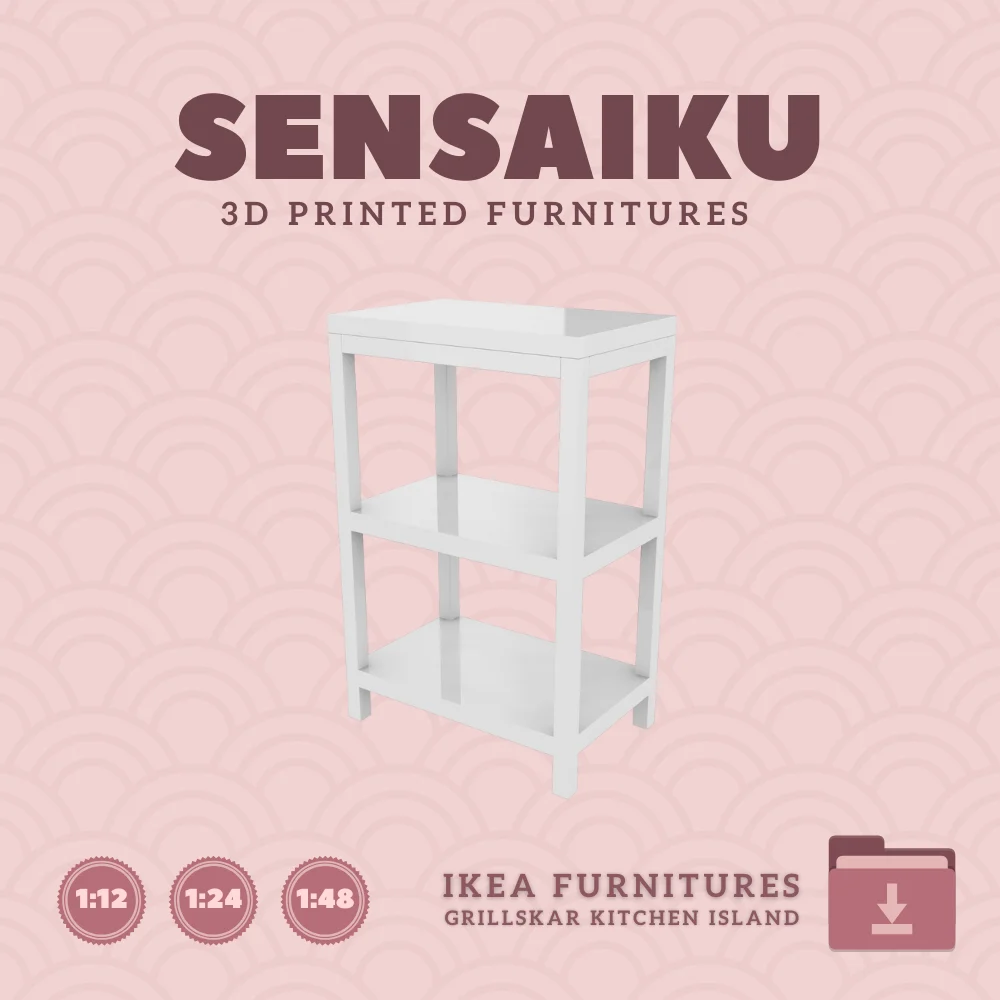 Miniature Replica GRILLSKAR Kitchen Island Shelf Unit V2 for Miniature Dollhouse - IKEA (1:12,24,48) 3d model