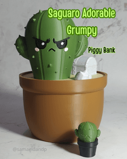Adorable Grumpy Saguaro – Piggy Bank & Mini Cactus Set (STL + 3MF) 3d model