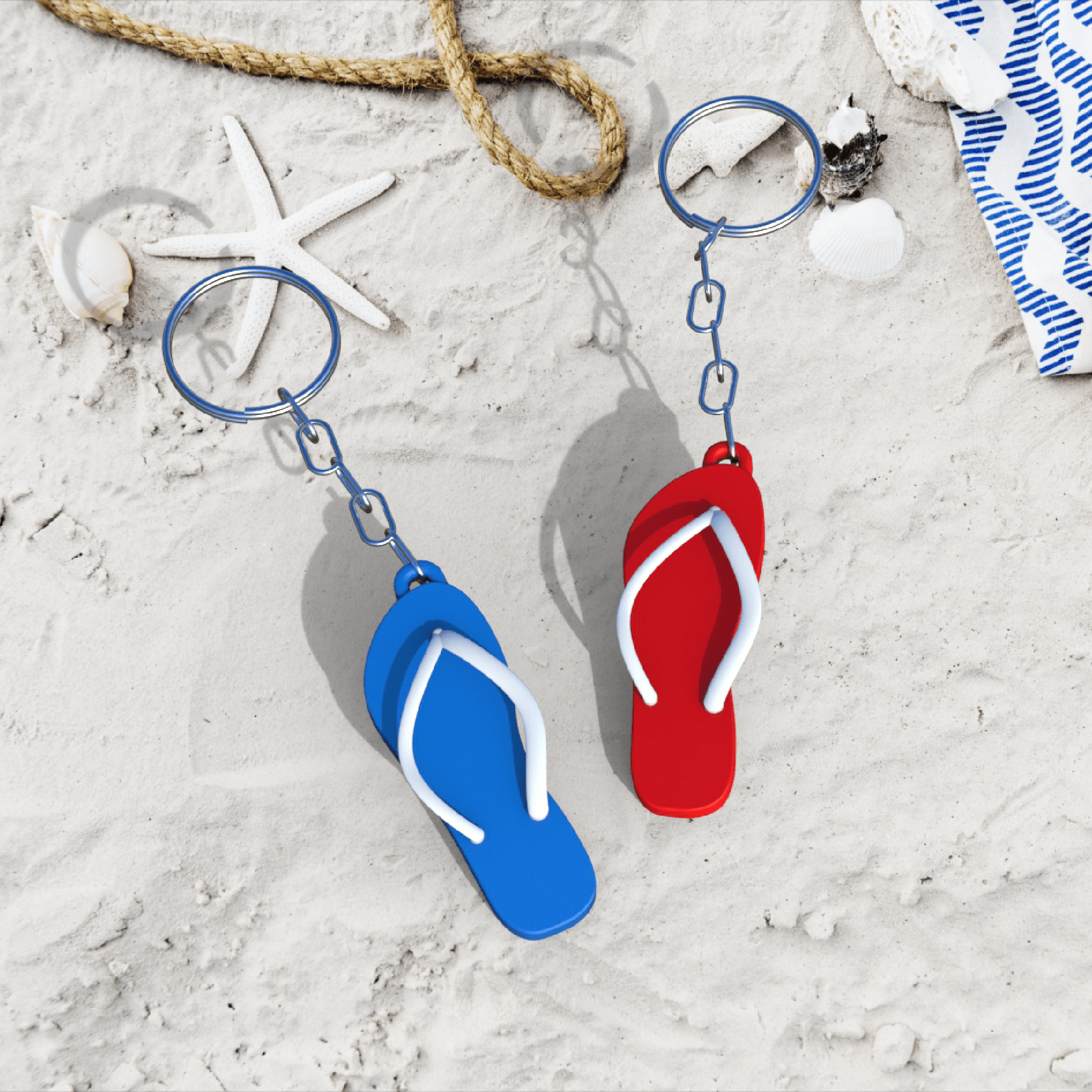 Flip Flop Keychain, Fun Beach Sandal Keyring, Summer Lovers 3d model