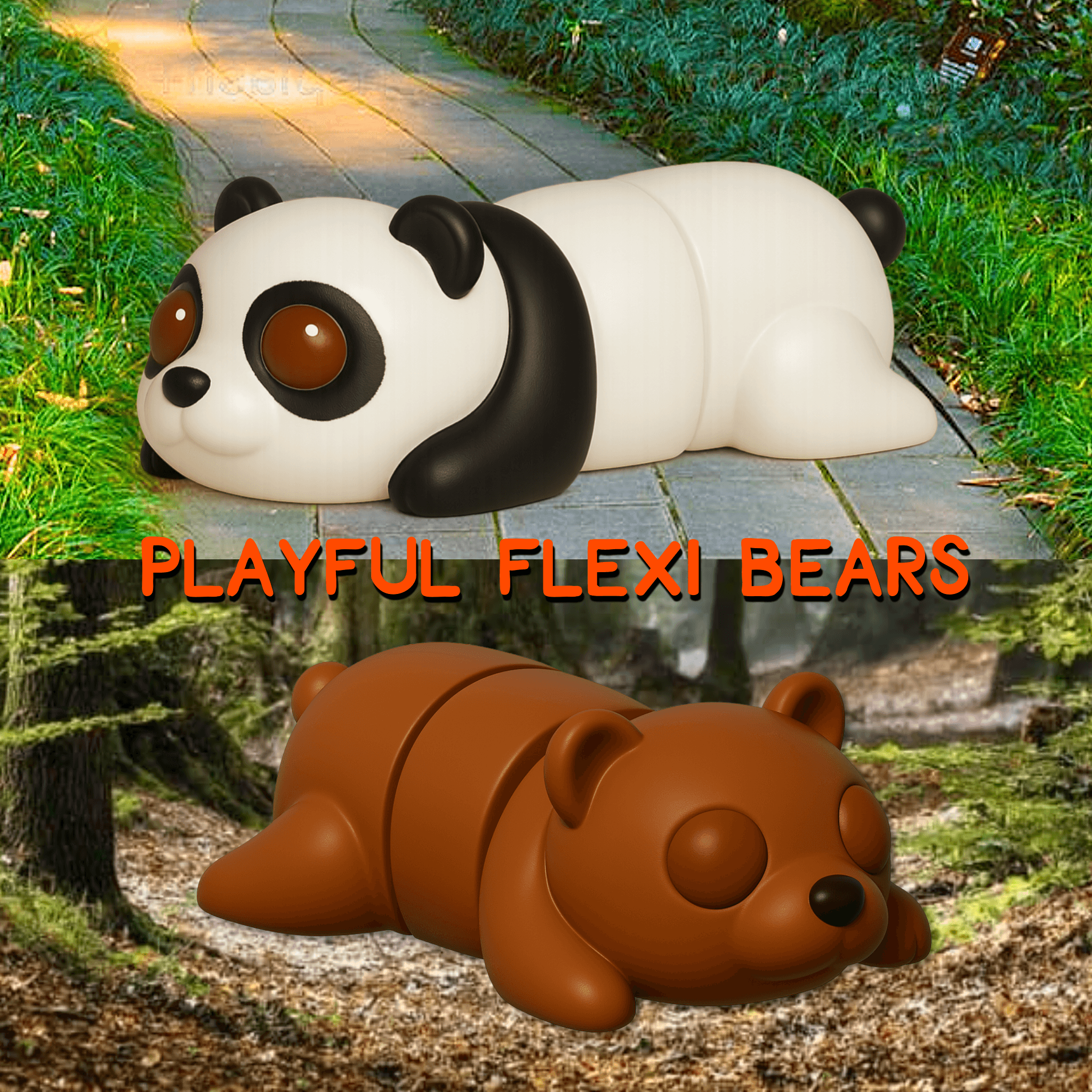 Playful Panda & Baby Bear Flexy Fidget Toys 3d model