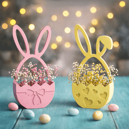 3D Easter Basket | Bunny Ears Ribbon Figure | Cracked Egg Holder | Spring Table Decor 3d model