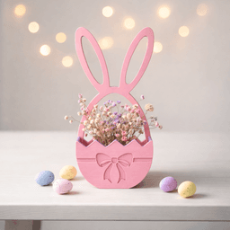 3D Easter Basket | Bunny Ears Ribbon Figure | Cracked Egg Holder | Spring Table Decor 3d model