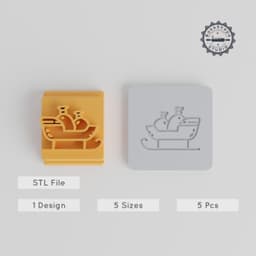 Christmas Sleigh Stamp Tile Set, 5 Sizes, Perfect for Clay, Cookies & Fondant, Holiday Winter Sleigh Motif, Christmas Decoration PRODUCT_3916 3d model