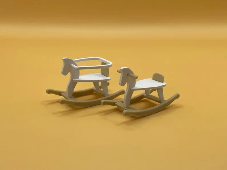 Miniature Wooden Rocking Horse STL 1:12 Scale Toy Dollhouse Nursery Playroom Commercial License 3d model