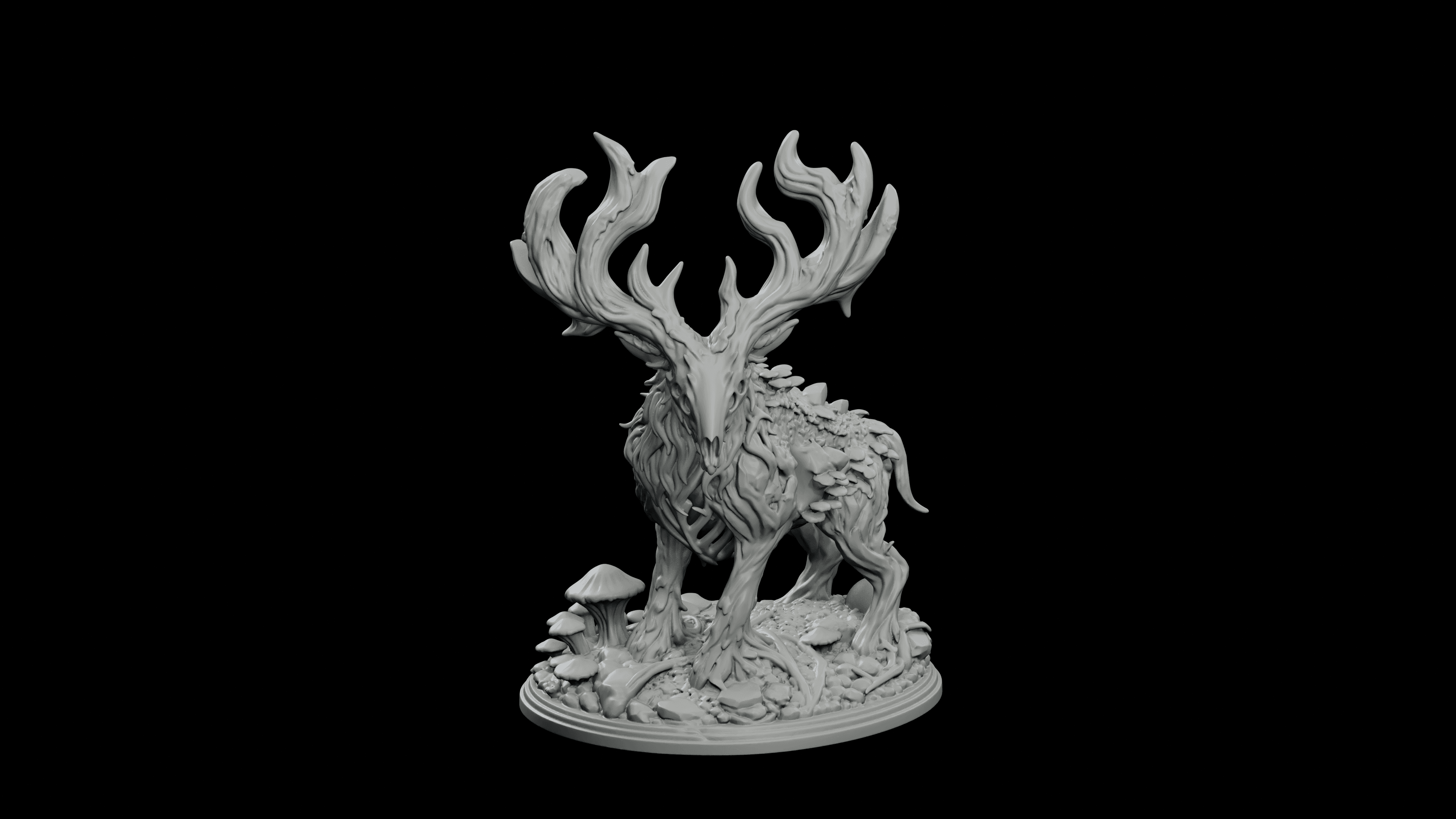 Hollow Antler Forest Spirit STL - Dark Fantasy Deer Guardian Statue 3d model