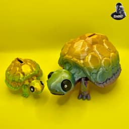 Cute Turtle Piggy Bank - Money Box - No Supports - Flexi - almost Print in Place 3d model