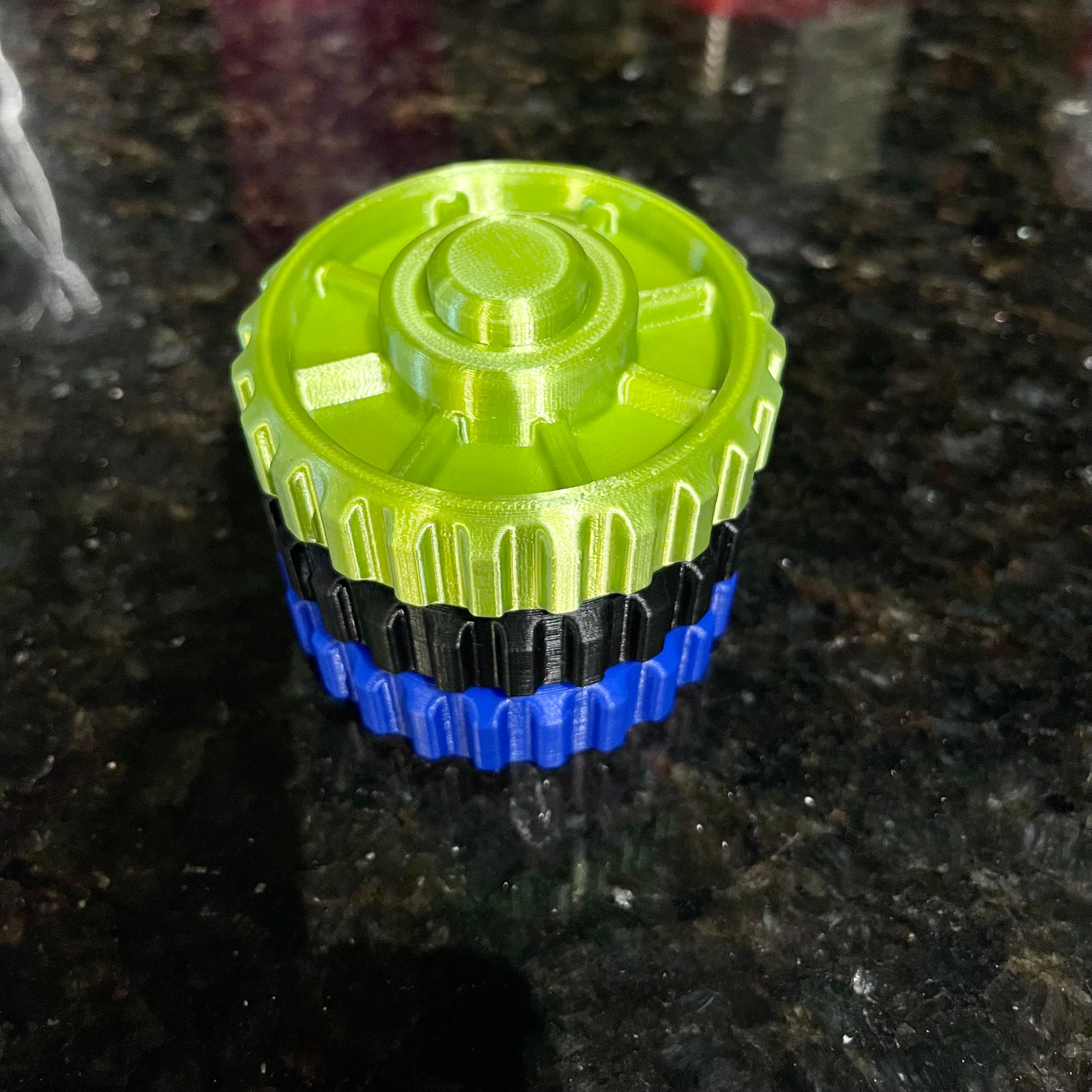 The Impossible Planetary Gear Fidget - Green is prusament lime green
Blue and black are hatchbox

Printed at .15 layer height on mk3s+ - 3d model