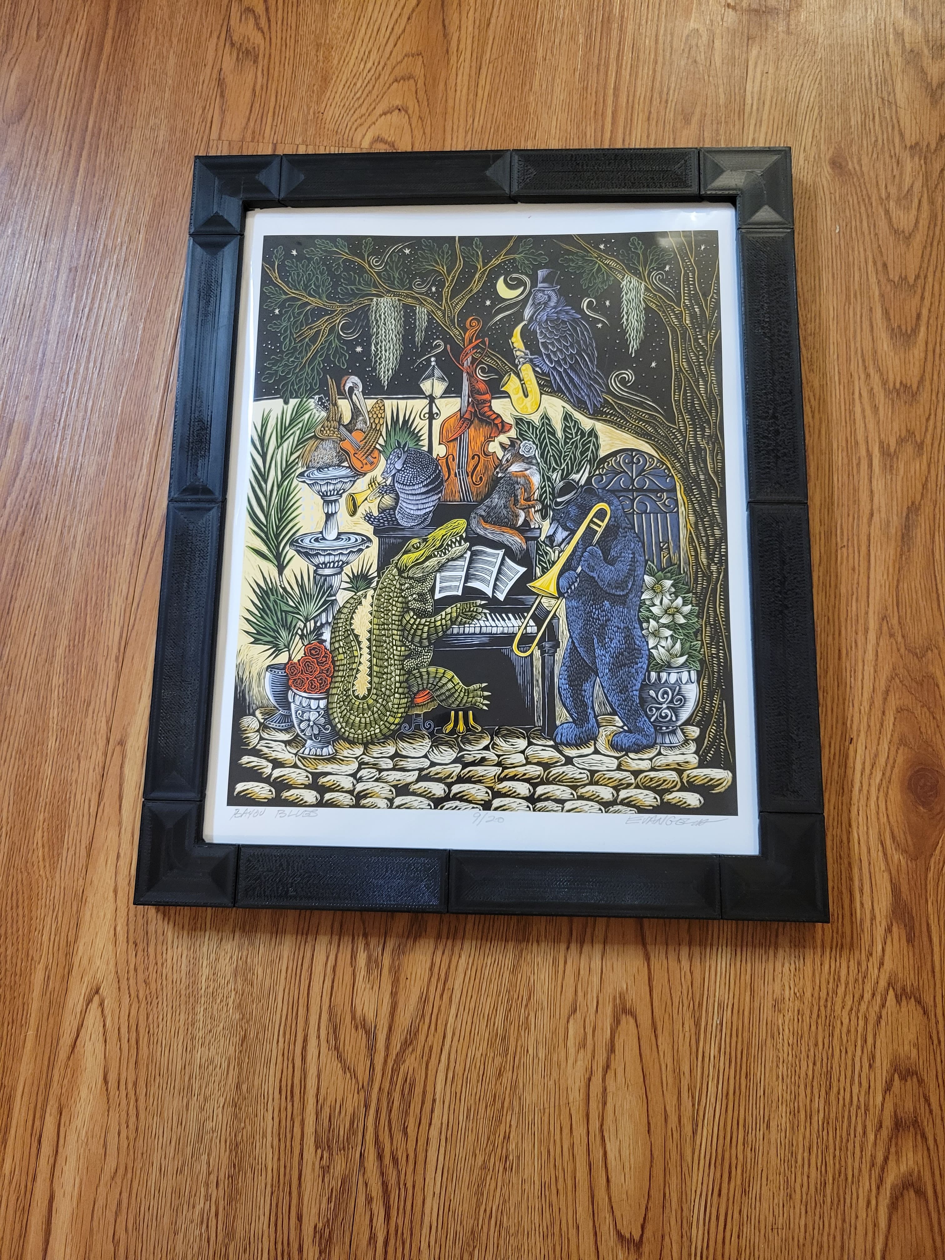 Came out great and sturdy. I do not suggest enabling ironing. The straight pieces did not like it. Corners ironed well though.
Art: Bayou Blues by Evangelina Philippidis