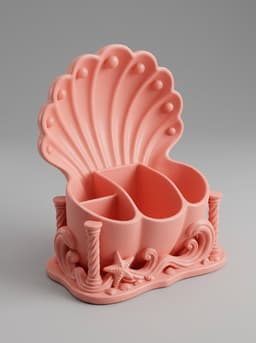 Coastal Shell Desk Organizer - Sculptural Marine Stationery Holder 3d model