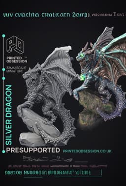 Silver Dragon - Large Model - PRESUPPORTED - Illustrated and Stats - 32mm scale 3d model