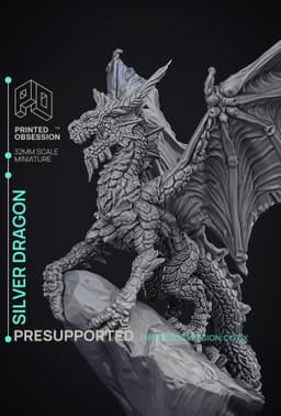 Silver Dragon - Large Model - PRESUPPORTED - Illustrated and Stats - 32mm scale 3d model