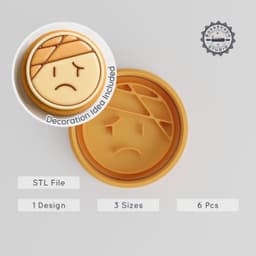 Bandaged Face Cookie Cutter & Stamp Set, Emoji Design, 6 Pieces, Multi-Size S/M/L, Fondant & Baking Accessory PRODUCT_795 3d model