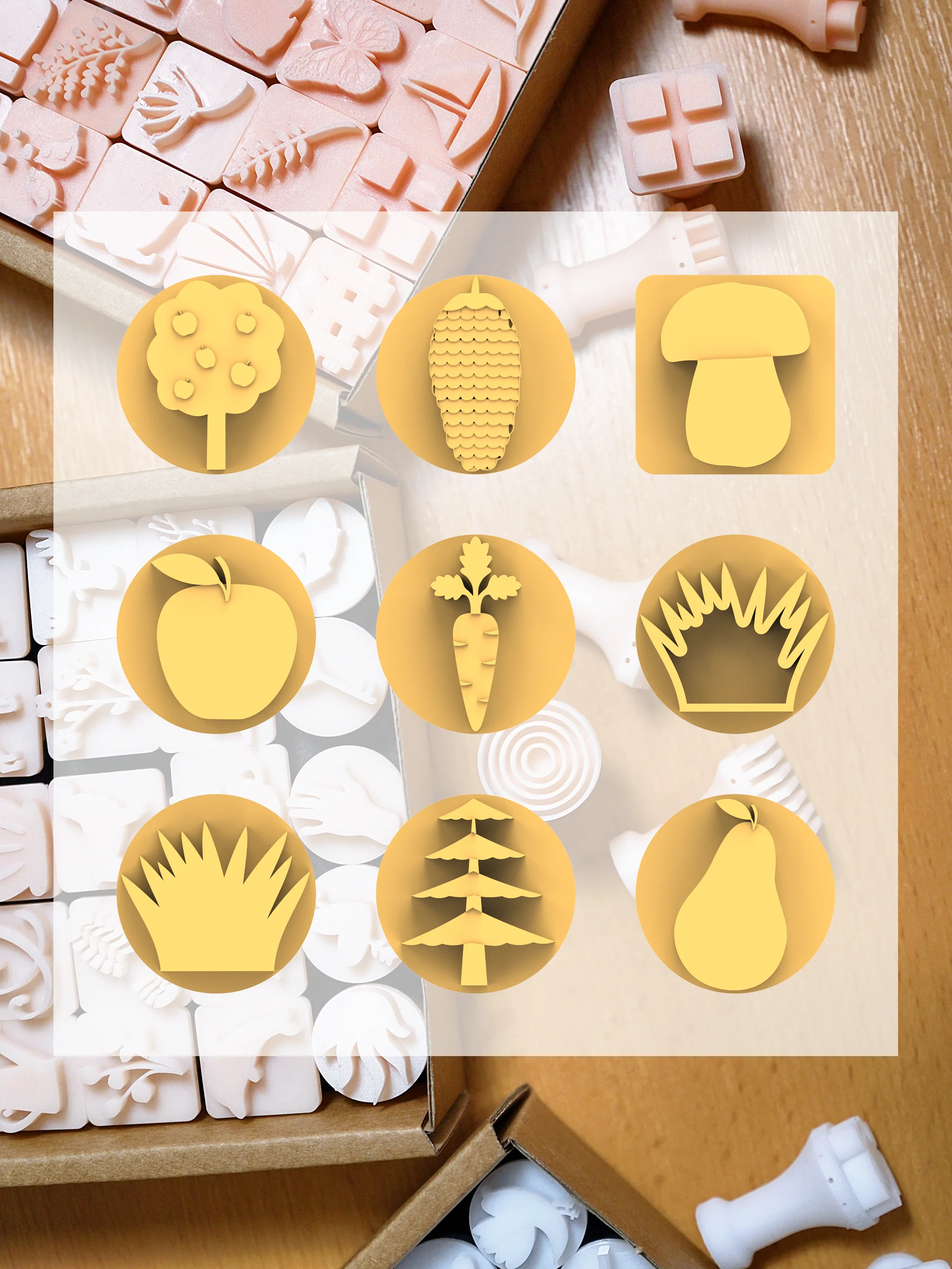 Ceramic Clay Stamp Set – Nature Elements (9 Stamps, 20 mm) 3d model