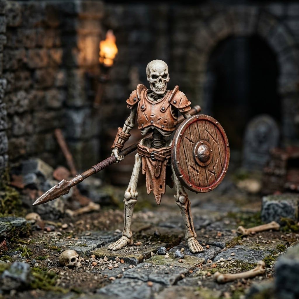 Skeleton Spearman with Shield - Tabletop Miniature 3d model
