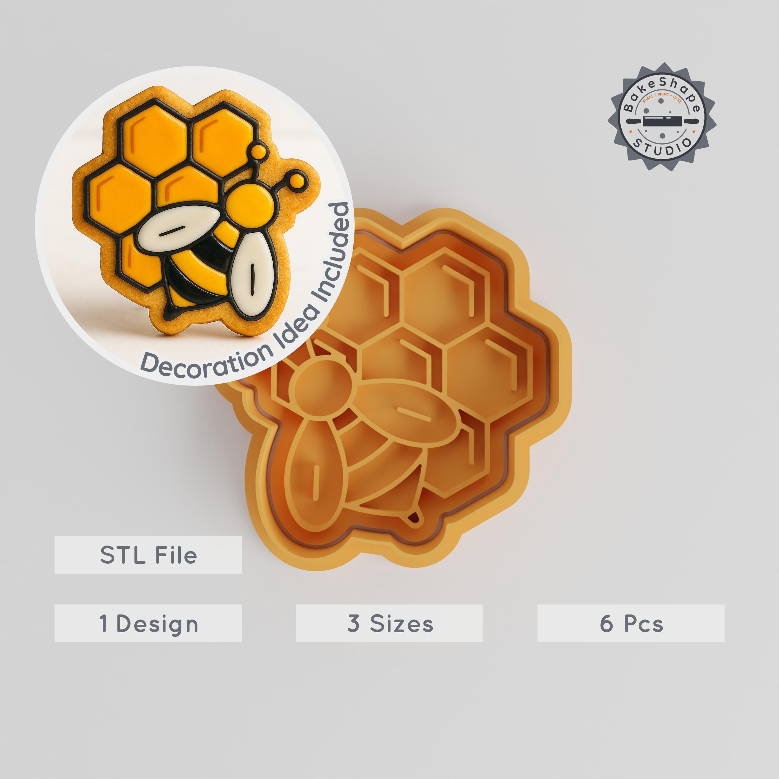 Beehive Shape Cutter & Stamp, Cookie & Fondant Tool Set, Honeycomb Design, 3 Sizes S M L, 6-Piece Collection PRODUCT_312 3d model