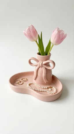 Coquette Ribbon Bow Vase and Jewelry Dish Tray - Romantic Aesthetic Vanity Organizer 3d model