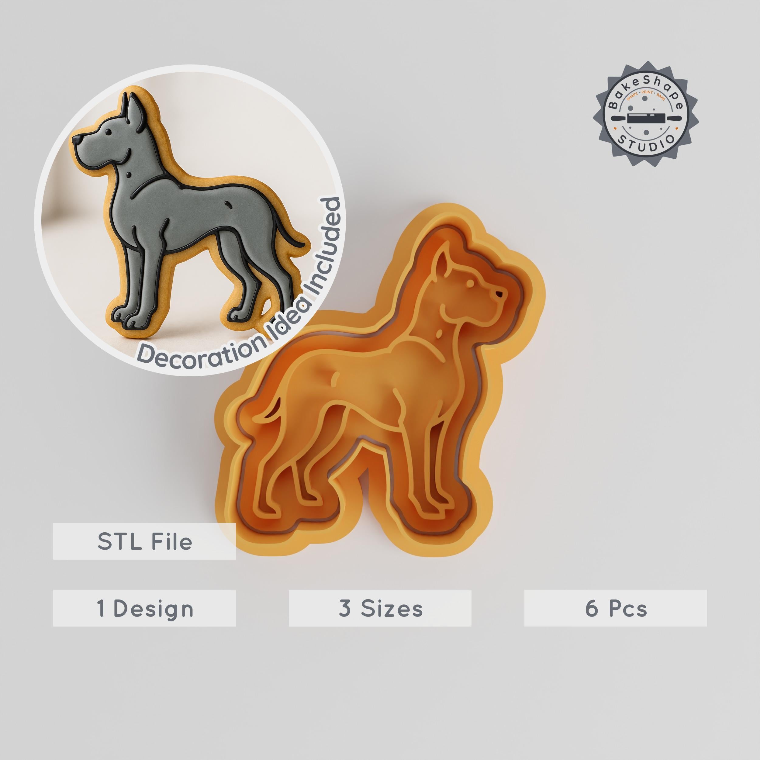 Great Dane Cookie Cutter & Stamp Set, Dog Shape, Fondant Mold, 3 Sizes (S/M/L), Pet Animal Design PRODUCT_273 3d model