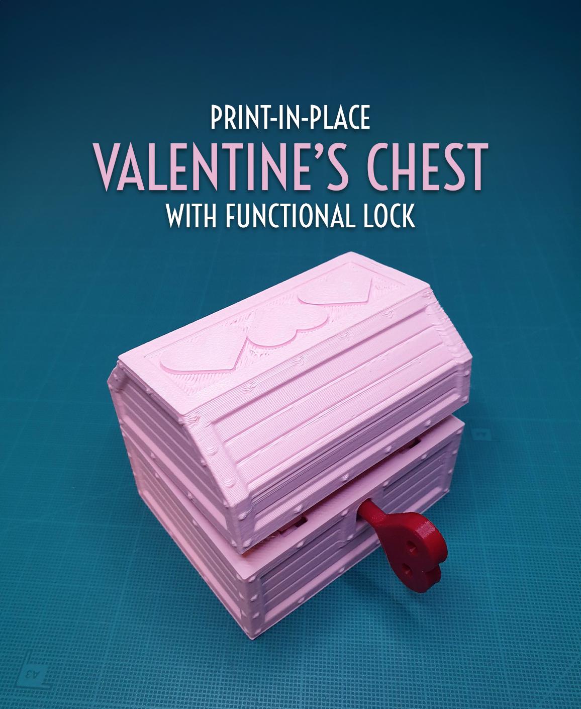 Print in Place Valentine's Chest with Functional Lock 3d model