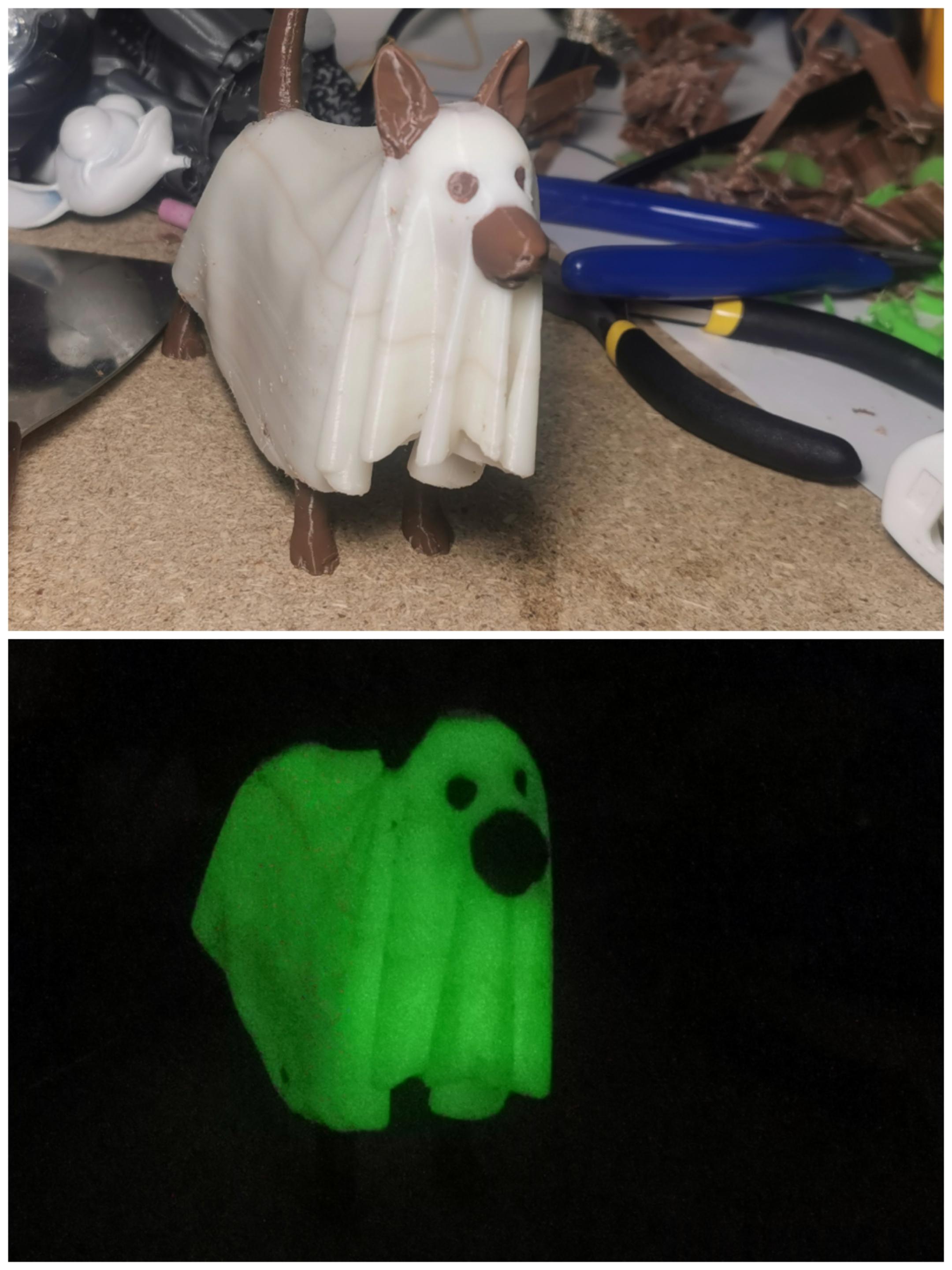 Ghost Dog - Printed in a magna 2 230 with dual extruder the glow in the Dark filament whas made for this things  - 3d model