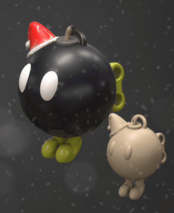 Hanging Mario Bobomb Xmas Tree Decoration - santa hat 3d model