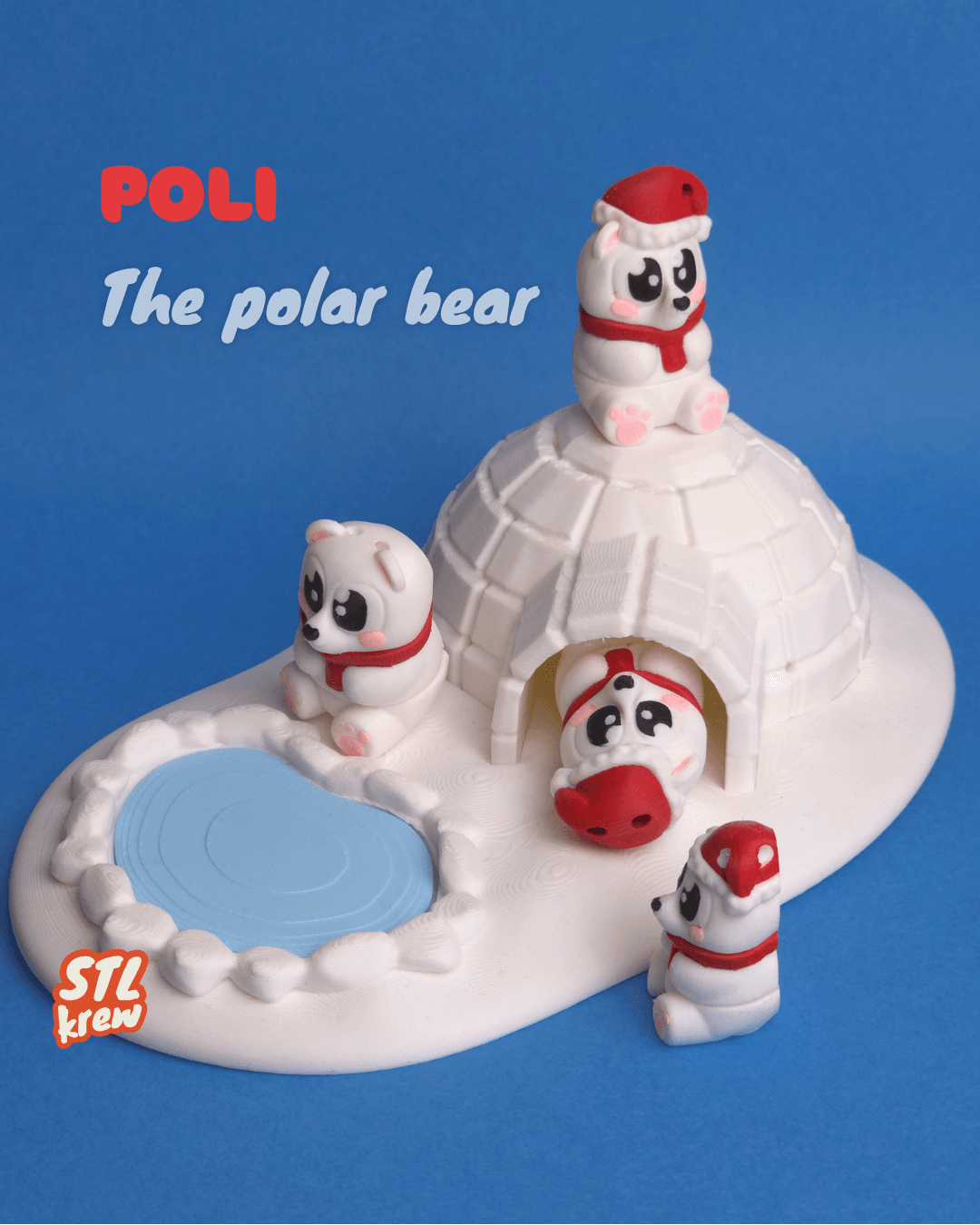Cute articulated christmas polar bear - Poli 3d model