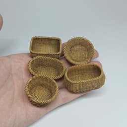 1/12 Scale Wicker Basket STL Set (Set of 5 Miniature Basket) for Dollhouses and Miniature Projects 3d model