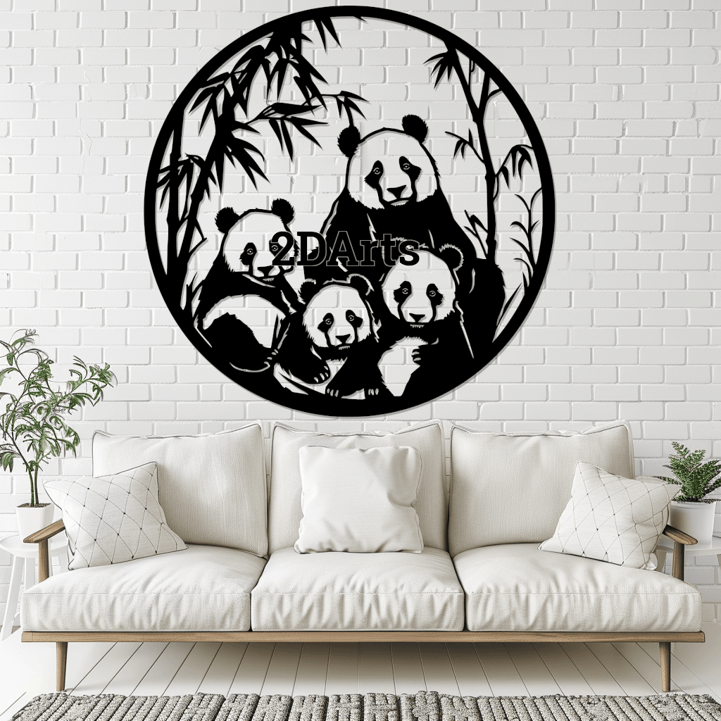 Panda Family in Bamboo Forest 2D Wall Art/Window Art 3d model