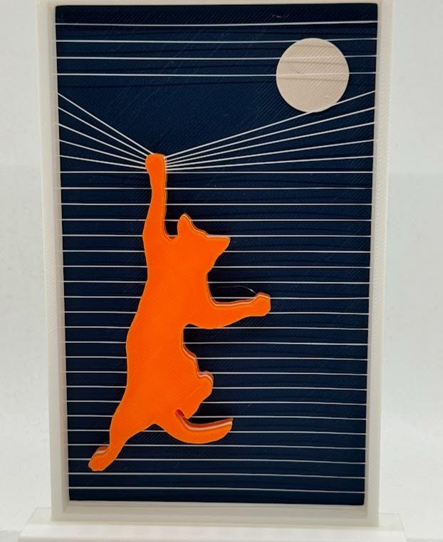 Hanging Cat Ornament - Bambu A1 mini  Bambu PLA White, Orange, Beige, and Bambu PLA Matte Dark Blue.  Both are cats are Orange and well yes sometimes get into the blinds :)  - 3d model