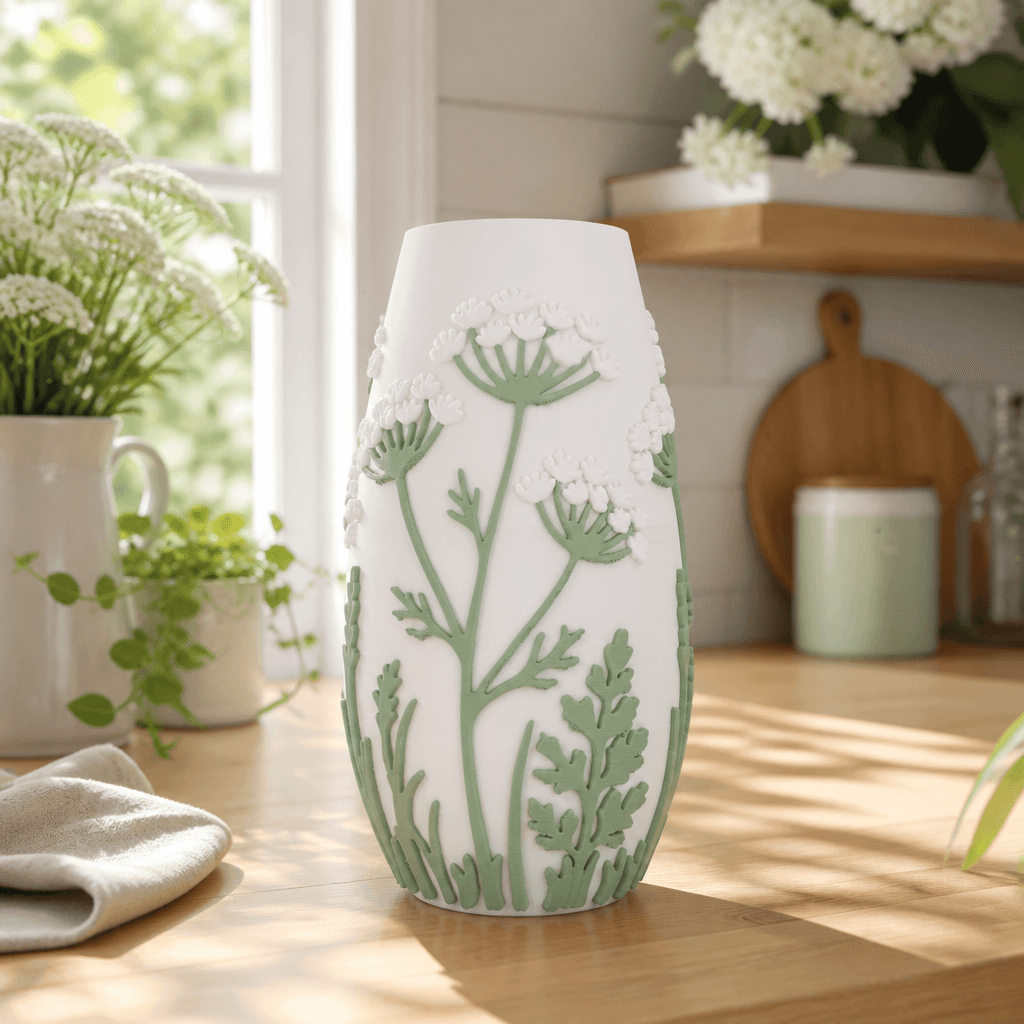Wildflower Meadow Vase with Sage Green Botanical Relief 3d model