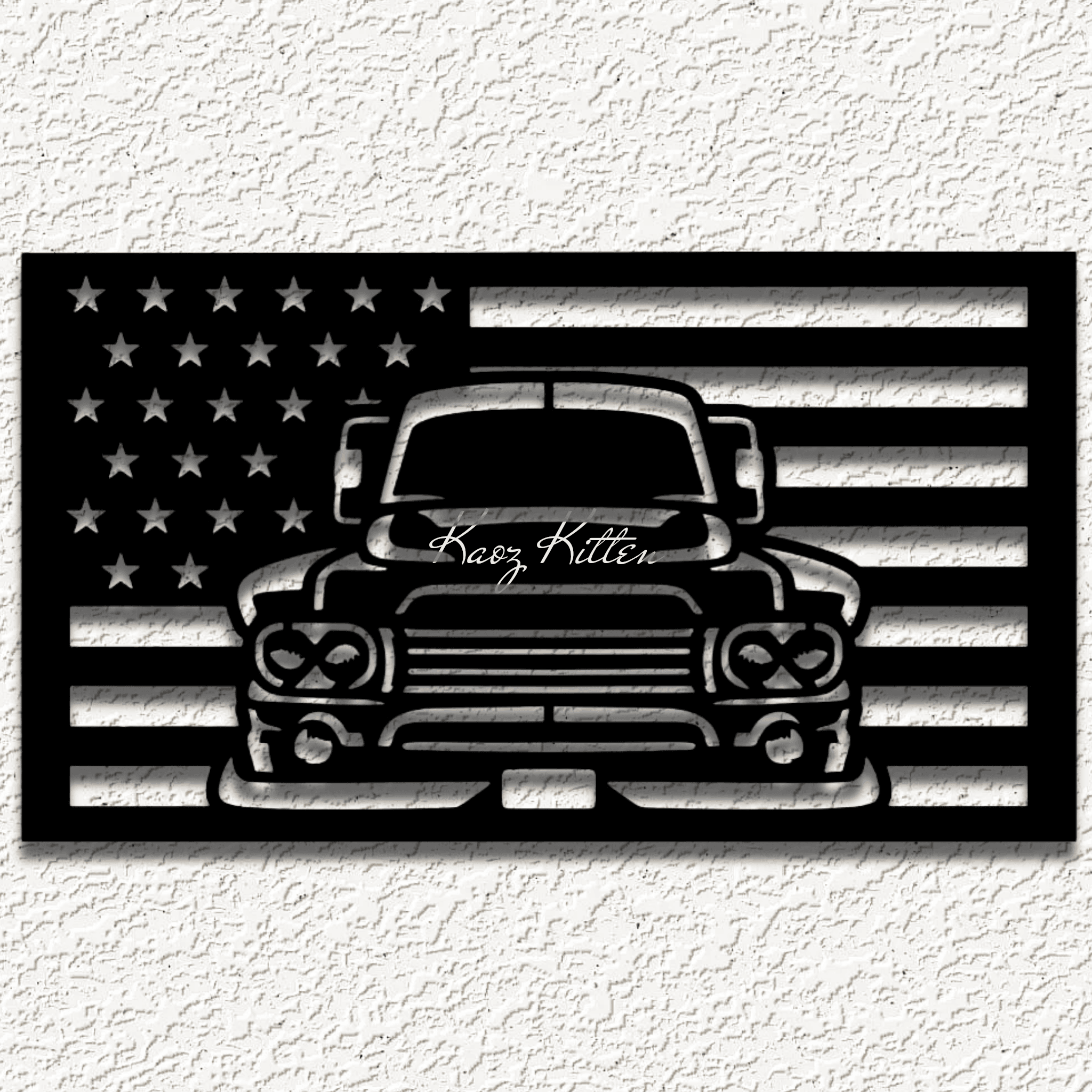 OLD TRUCK USA FLAG WALL ART HOME DECOR 3d model