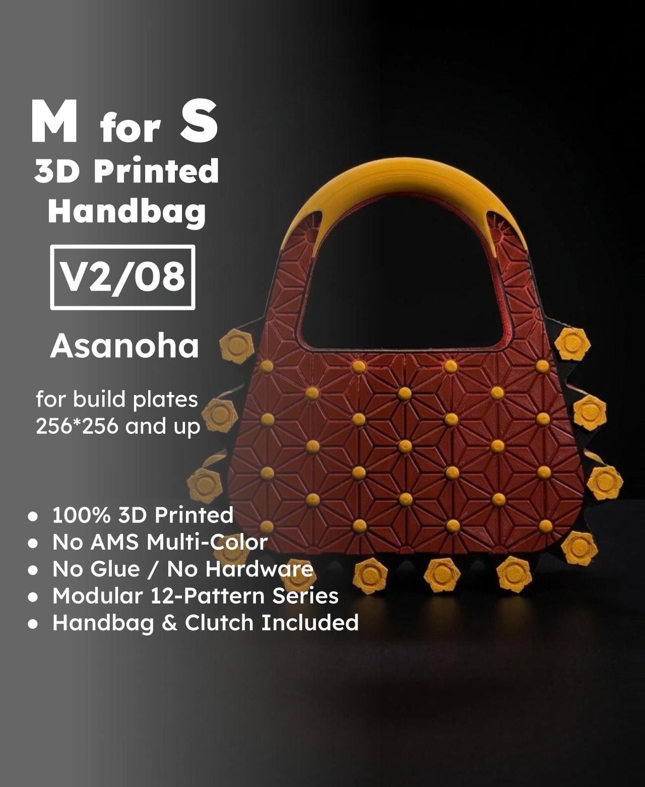 MforS 3D-printed Handbag & Clutch - V2/08 - Asanoha Pattern 3d model